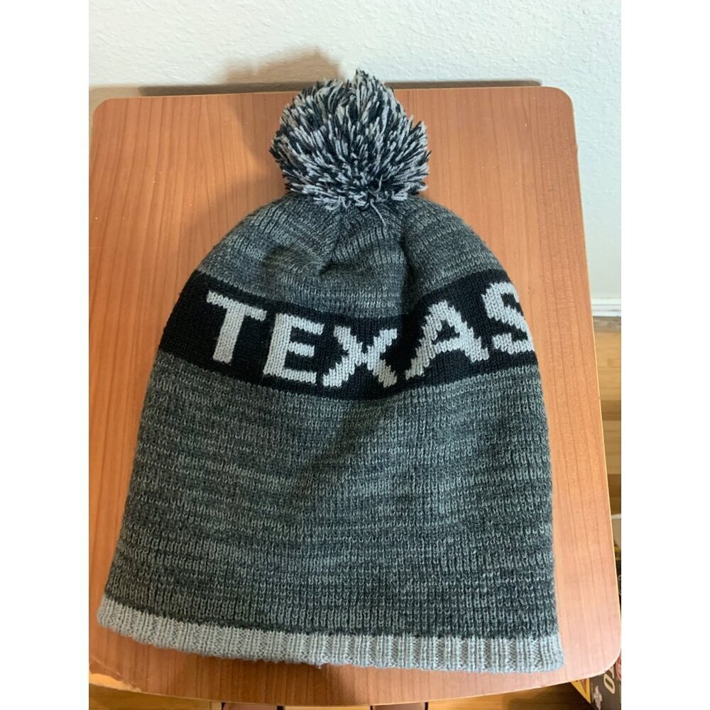 Texas Knit Beenie Winter Hat Casual Unisex Adult Gray Acrylic Sweater Pom